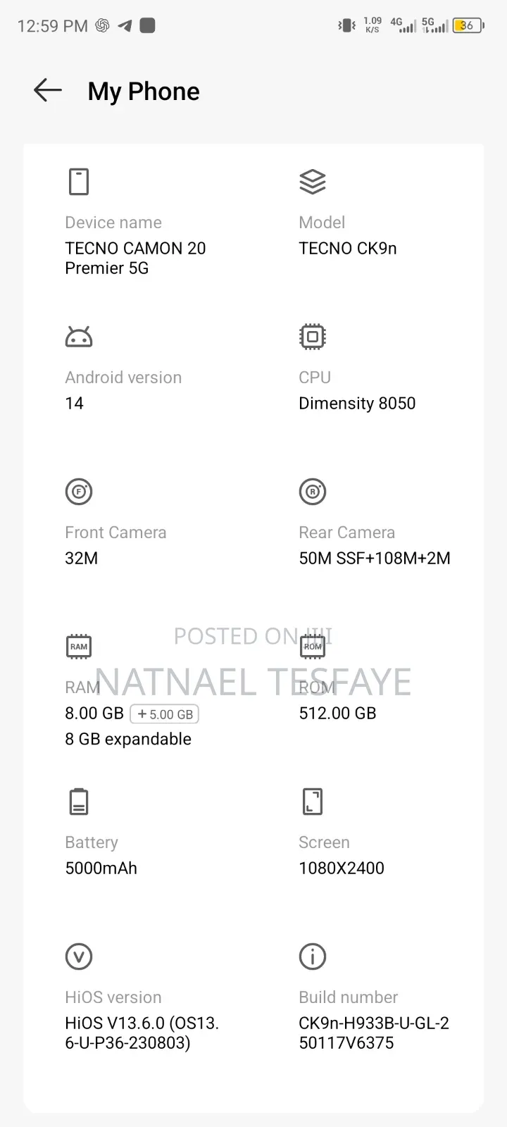 Tecno Camon 20 Premier  5G 512 GB Black