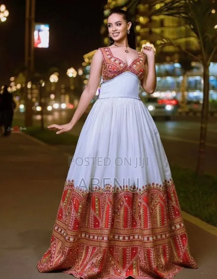 Elegant White Terracotta Habesha Kemis – Timeless Ethiopian 