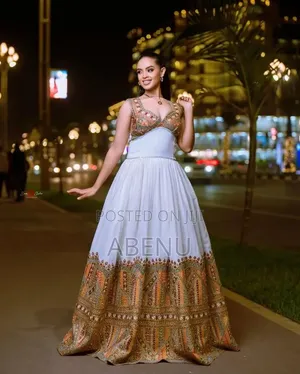 Elegant White Terracotta Habesha Kemis – Timeless Ethiopian 