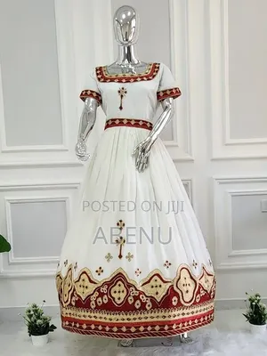 Elegant White Burgundy Habesha Kemis – Traditional Ethiopian Dress