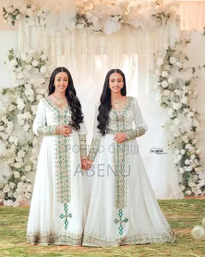Elegant White Burgundy Habesha Kemis – Traditional Ethiopian Dress