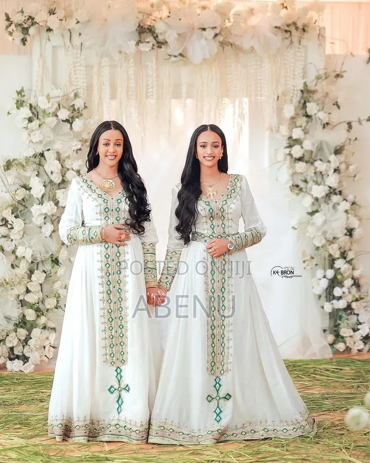 Elegant White Burgundy Habesha Kemis – Traditional Ethiopian Dress