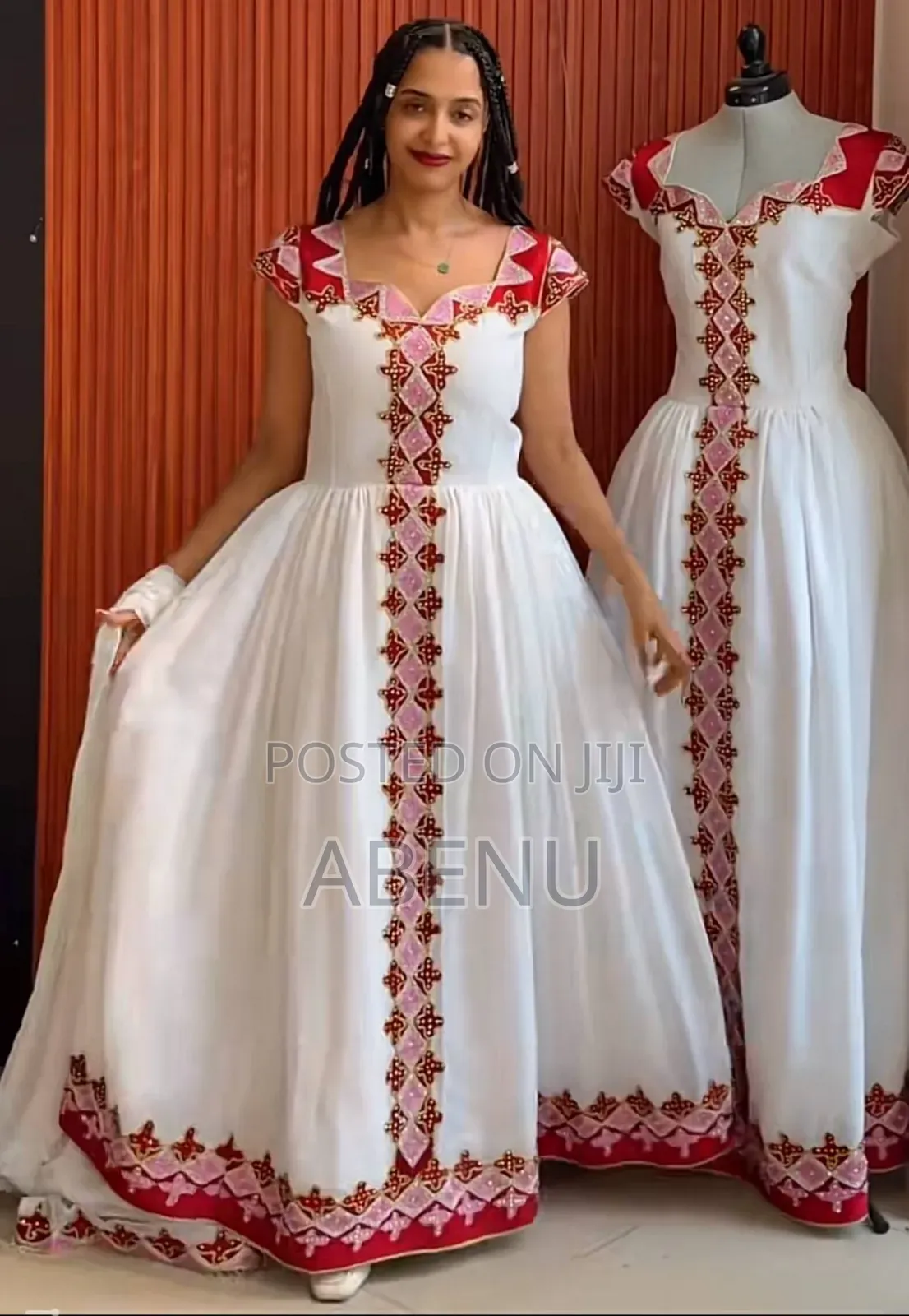 Elegant White Pink Ethiopian Habesha Kemis