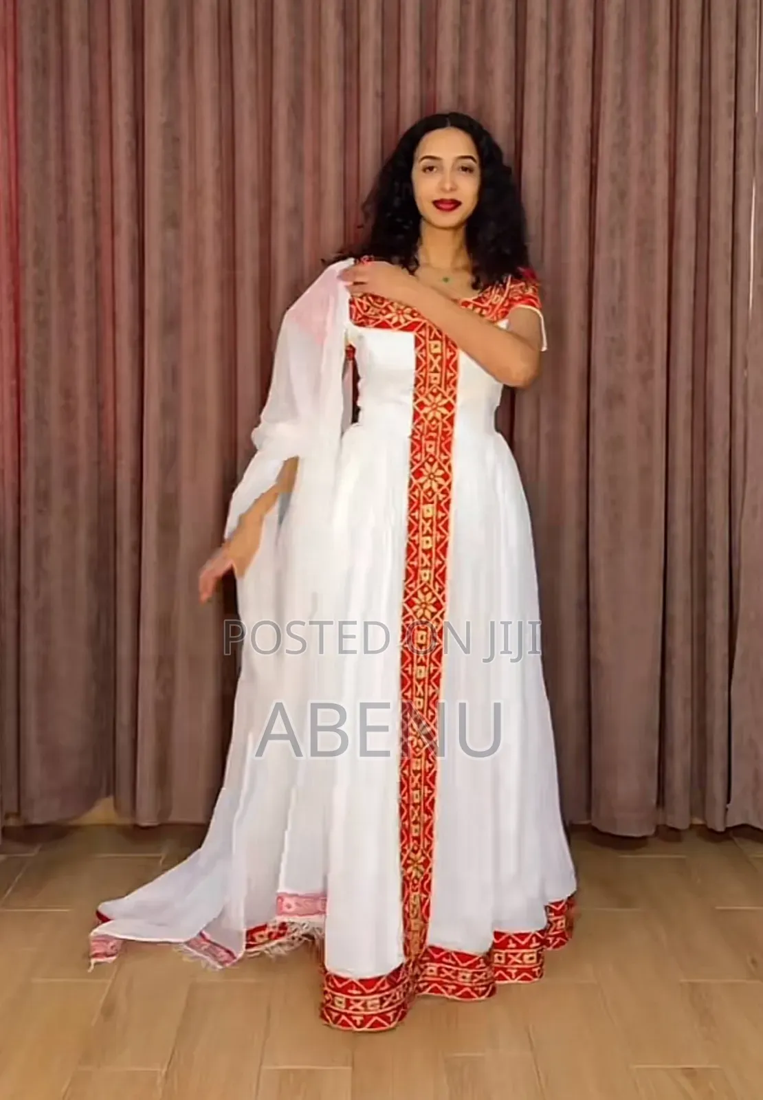 Elegant White Pink Ethiopian Habesha Kemis