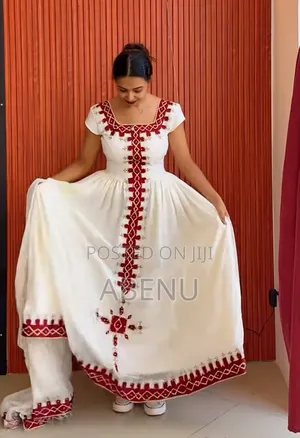 Elegant White Pink Habesha Kemis