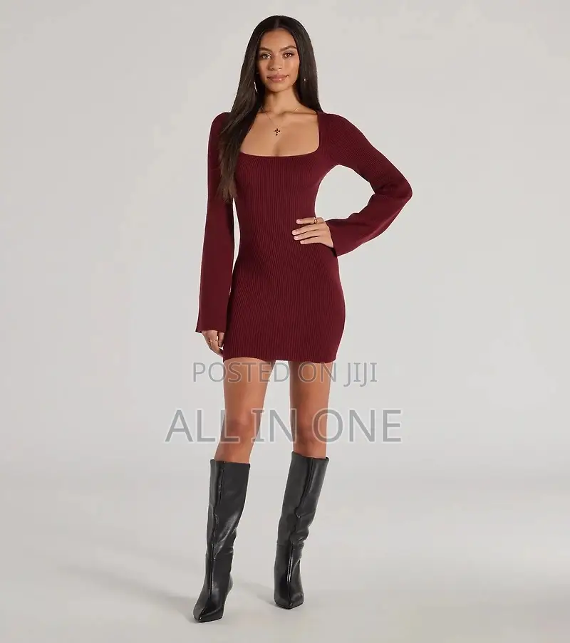 Burgundy Short Sweater Dress