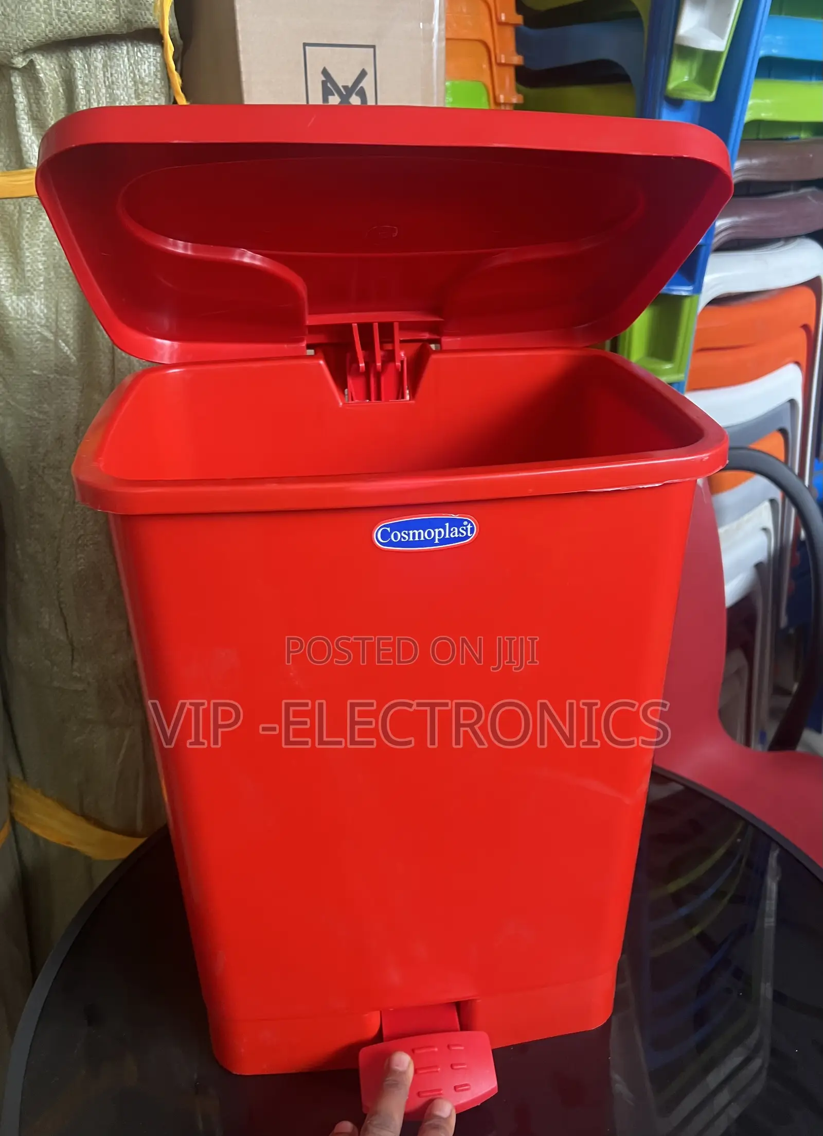 Cosmoplast Pedal Waste Bin. It Features a Convenient Foot Pedal