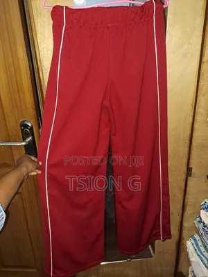 Women’s Red Wide-Leg Track Pants With White Stripes