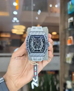 Tubular Carbon Pattern Skeleton Automatic – Light Grey Rubber Strap