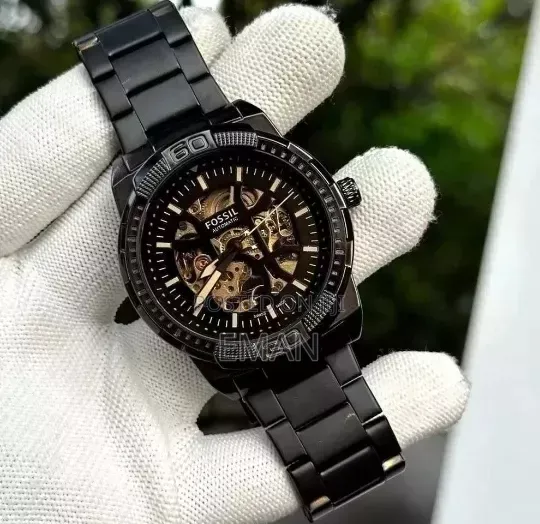Fossil Automatic Men's Watch – Black Skeleton Dial