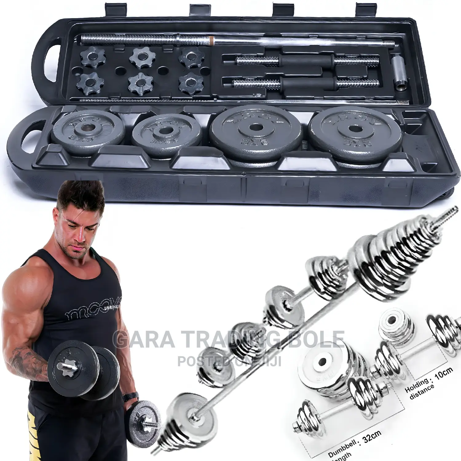 Dumbbell and Barbell 50kg Silver and Black Free Delivery