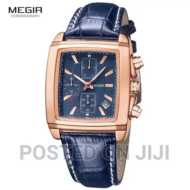 MEGIR Rectangle Dial Chronograph Quartz Watch for Men Luxury