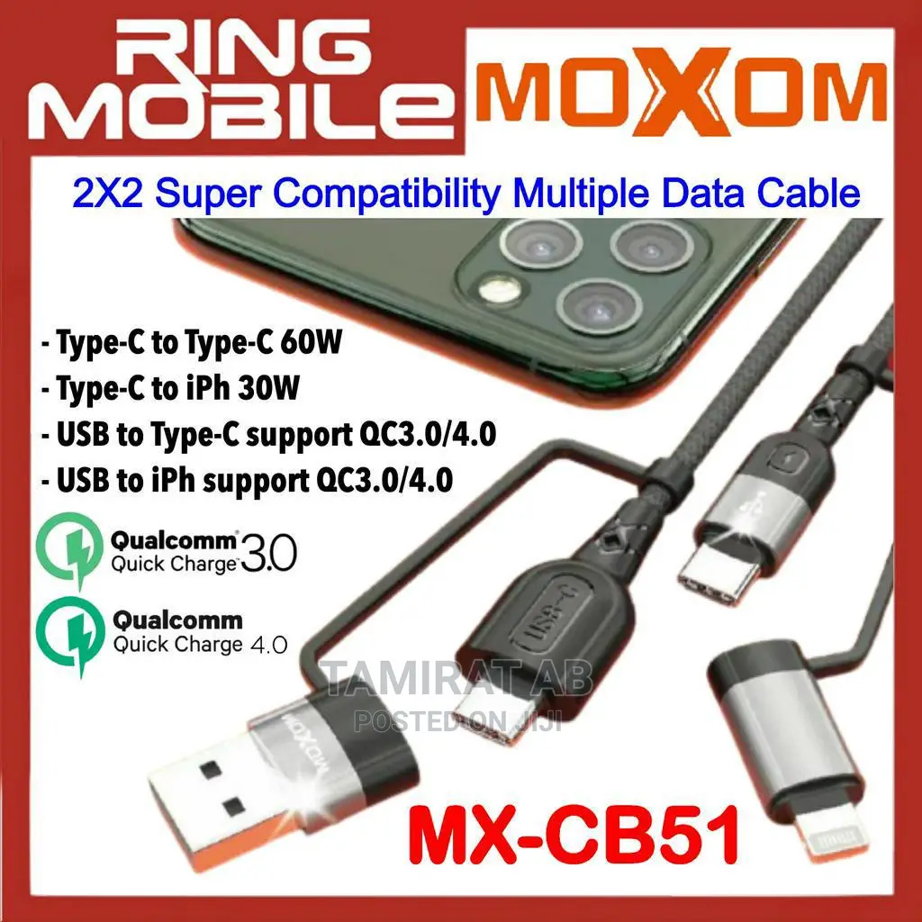 Moxom 2x2 Super Compatibility 60w Multiple Fast Charge Cable