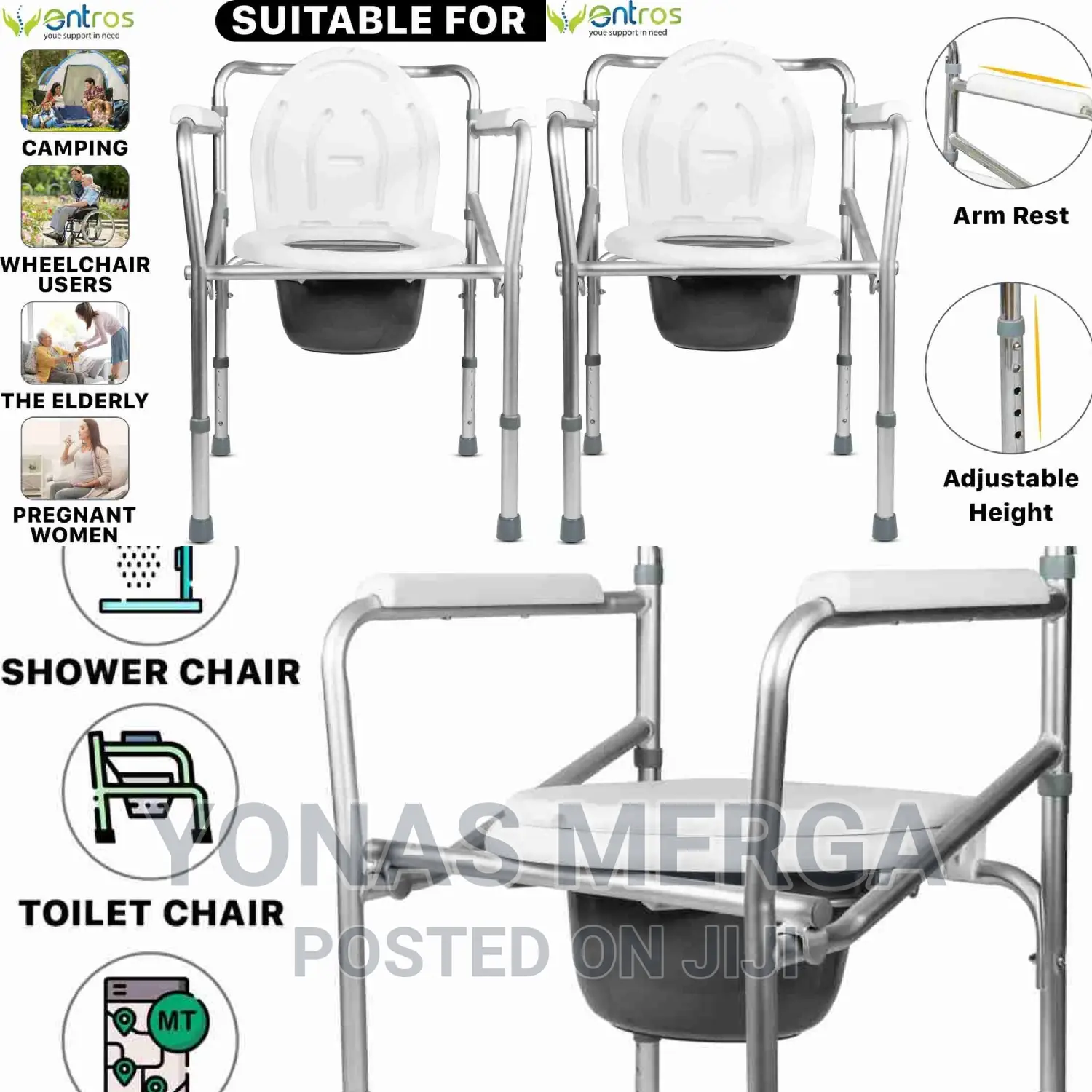 /Commode/Increased Cushion Adjustable Seat/Toilet Chair/