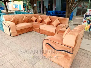 For Small House L-Shape Corner Sofa Made of Wooden Material.