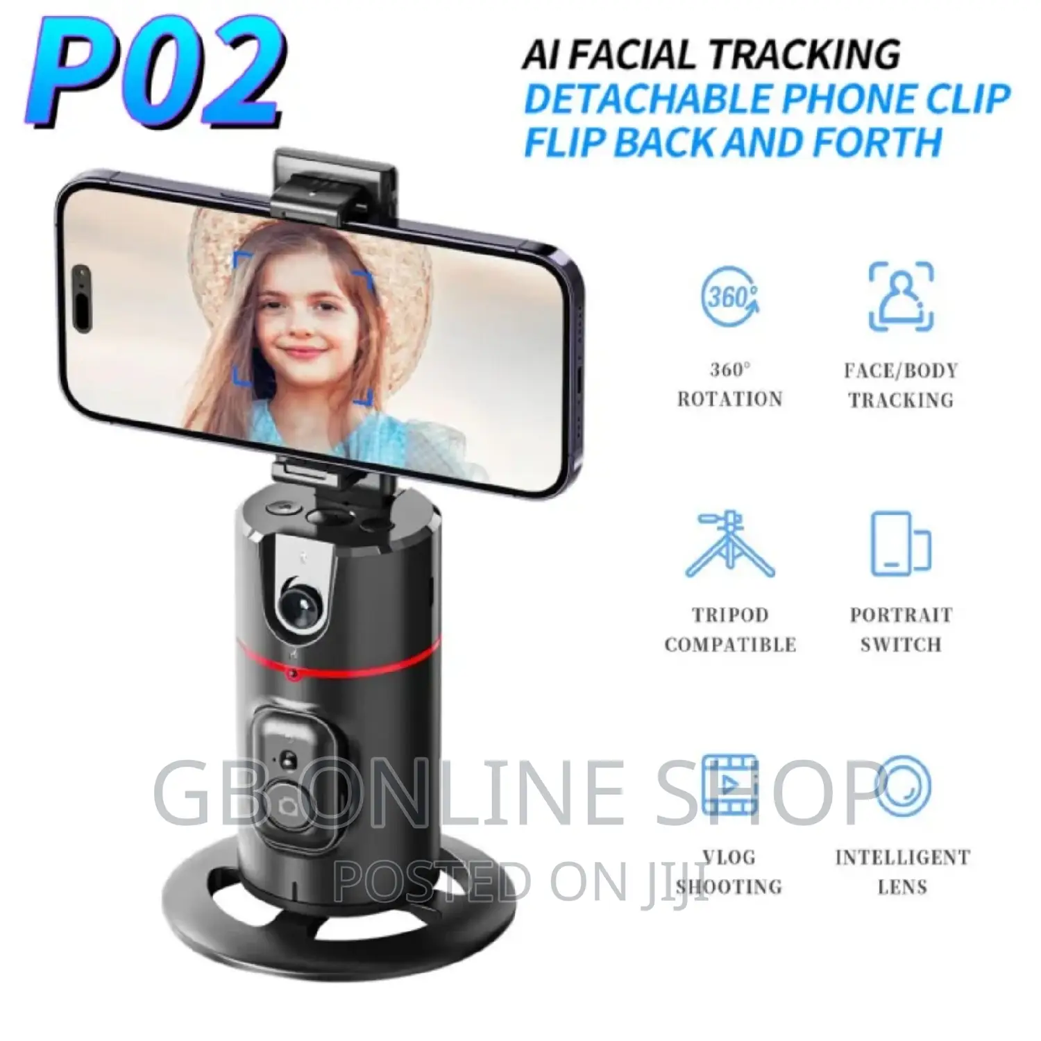 2023 New P02 AI Recognition 360° Camera Phone Holder Gimbal