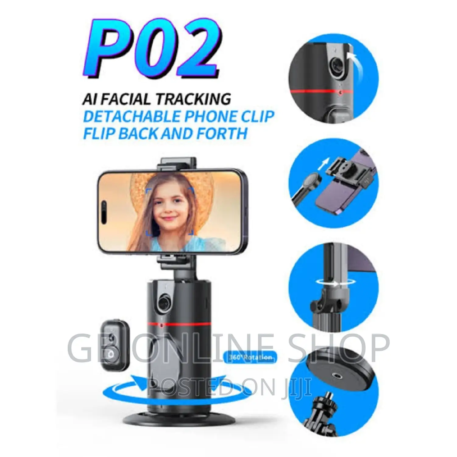 2023 New P02 AI Recognition 360° Camera Phone Holder Gimbal