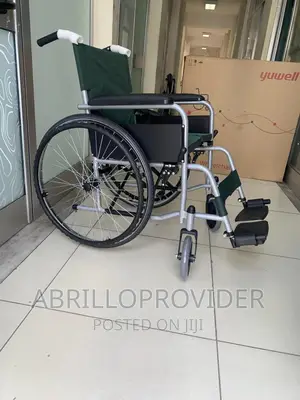 Steel Wheelchair-Folding Travel Wheelchair With Green Faux