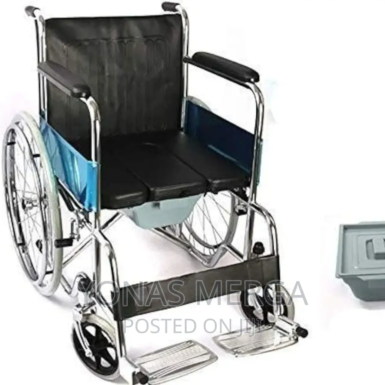 Commode Wheelchair Foldable in Width , Washable Fabric.