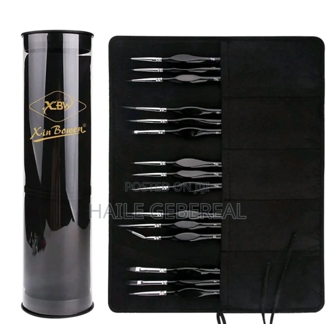 15pcs Nylon Paint Brush Set, Plastic Barrel With Cloth Bag