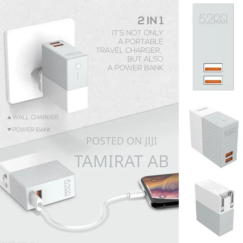 LDNIO 2in1 5200mah Power Bank + Dual USB Travel Wall Charger