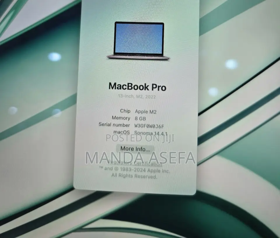New Laptop Apple MacBook Pro 8GB Apple M2 SSD 256GB