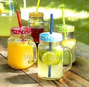~Vintage Mason Glass Drinking Jar With Straw