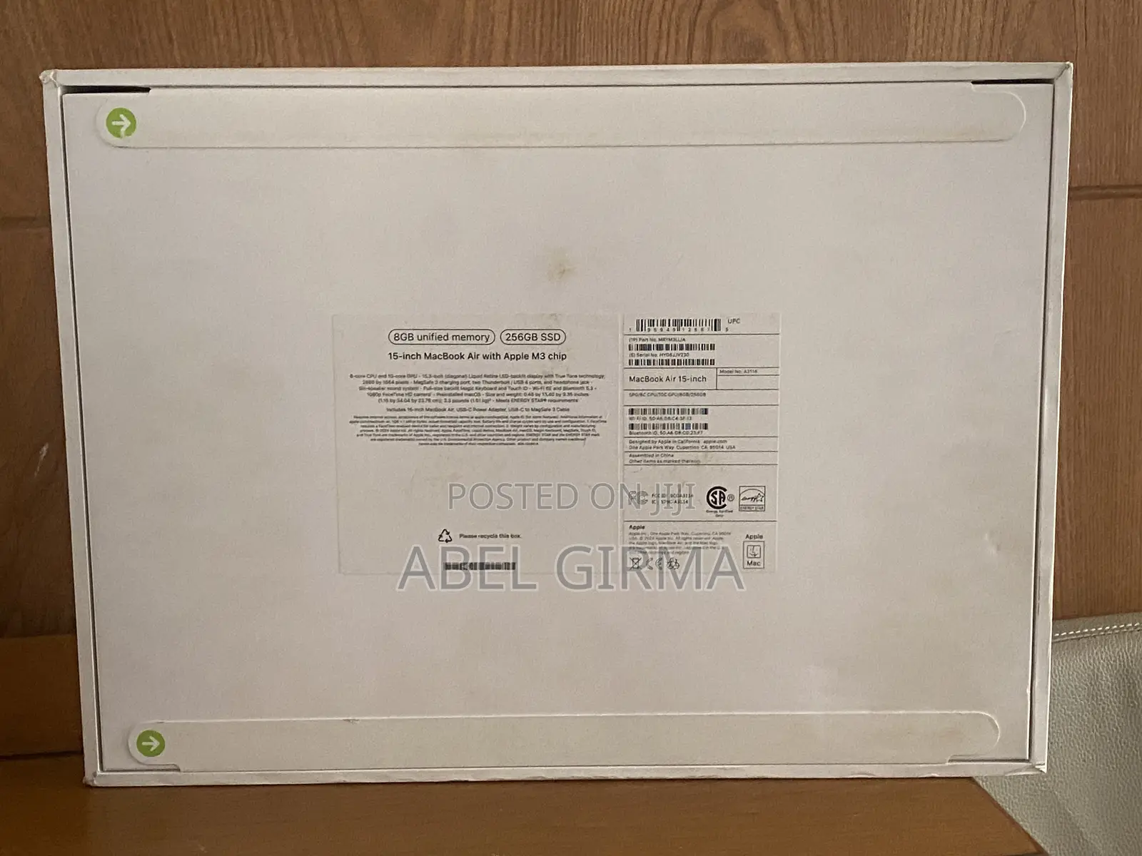 New Laptop Apple MacBook Air 2024 M3 15-Inch 8GB Apple M3 SSD 256GB