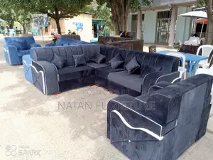 Corner L Shape Sofa Made Ofማለዳ Hd Sponge Qlty Wood Materal