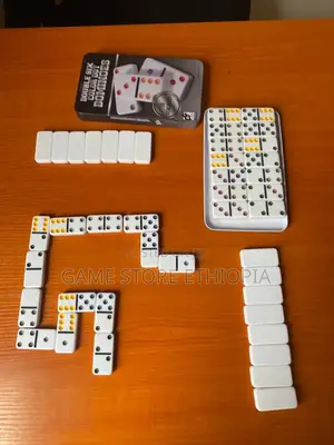 Dominoes ዶሚኖስ Set of 28, Double Six, Color Dot ,Metal Box