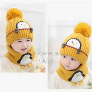 Kids Knitted Winter Warm Hat With Scarf