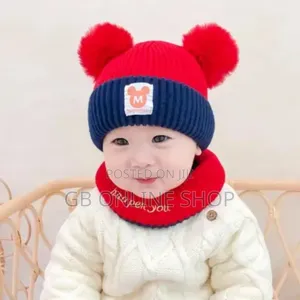 Kids Knitted Winter Warm Hat With Scarf
