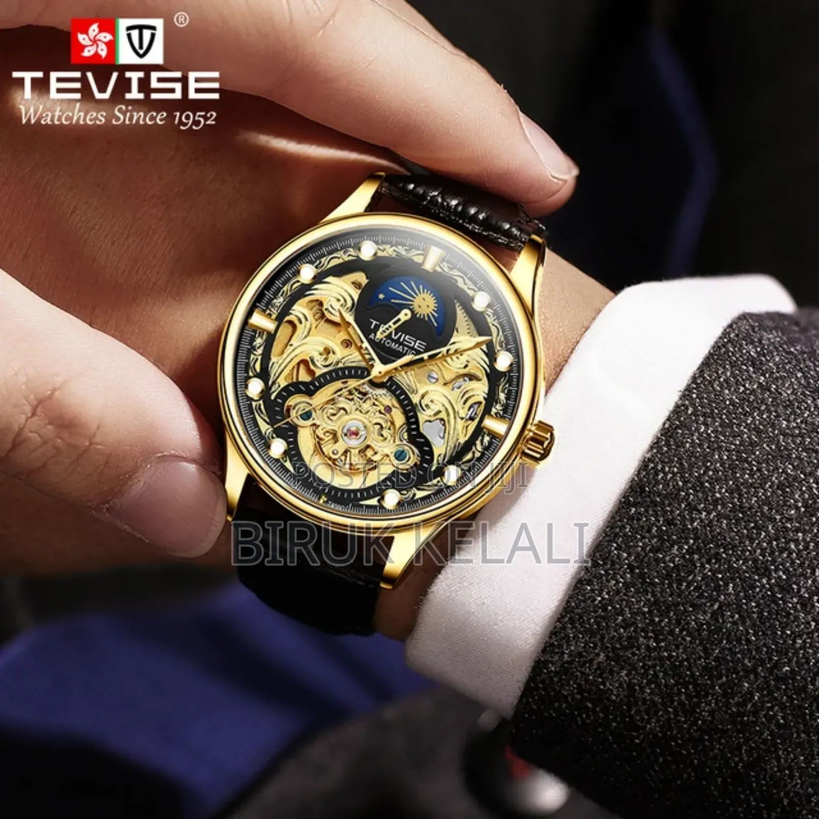 Tevise Full Automatic Leather Strap Watch