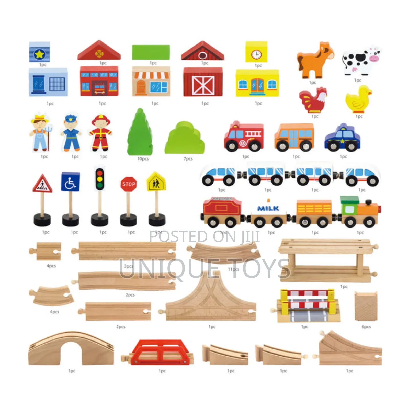 Beautiful Wooden Train and City Set, 90 PC