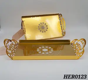 Golden Stainless Metalic Rectangular Tray (Pack Of 2)