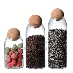 3pcs Glass Food Storage Jars With Ball Shaped Wood Lid