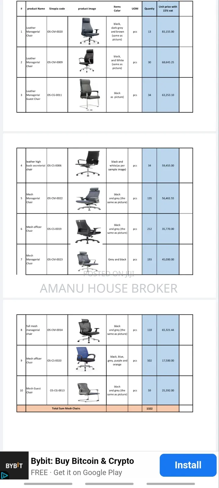 Import Office Furniture for Sale