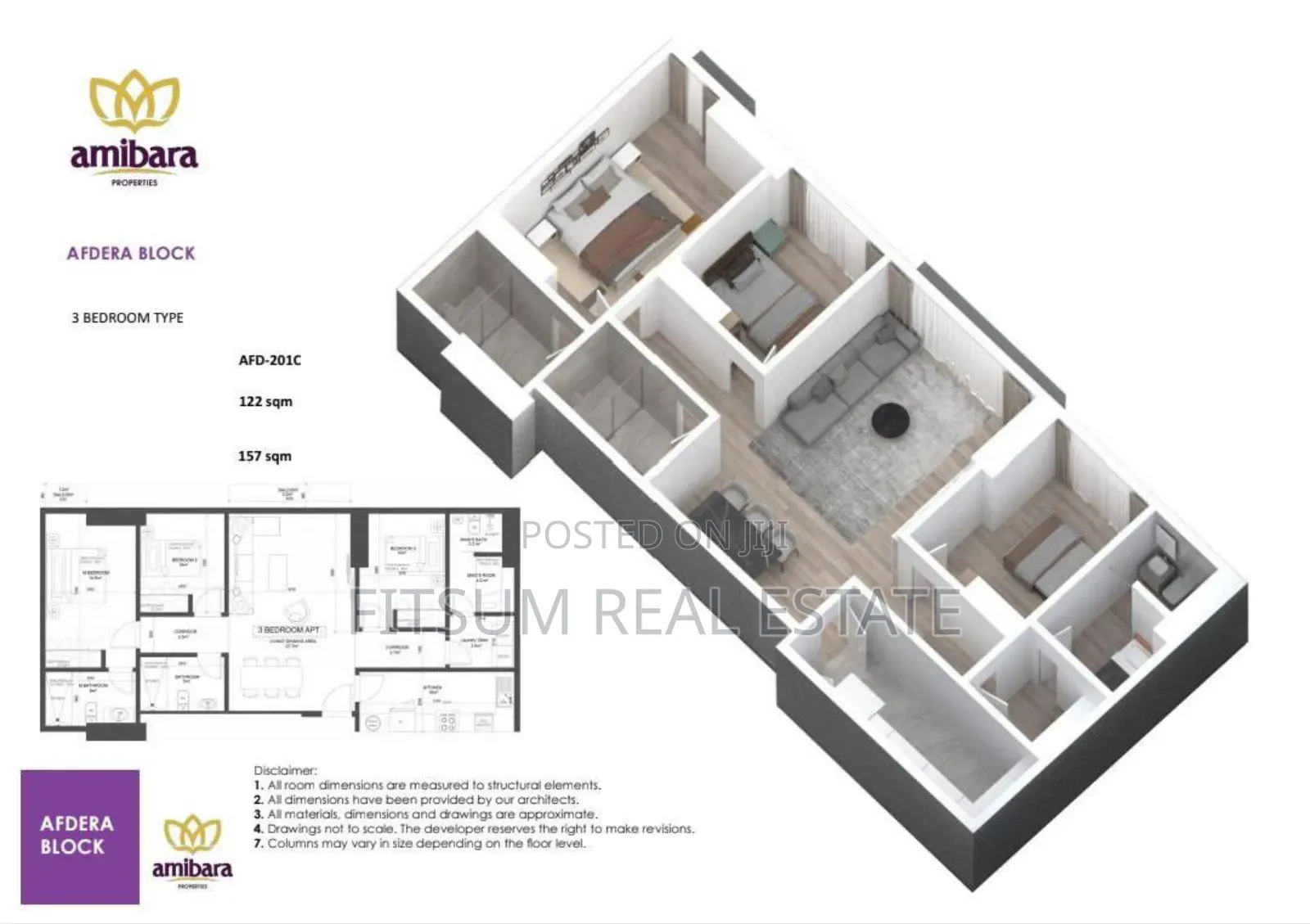 Furnished 3bdrm Apartment in Amibara Real Estate, Arada for sale