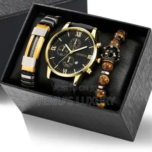 Geneva Watch 3PCS Men Set Quartz Leather Watch
