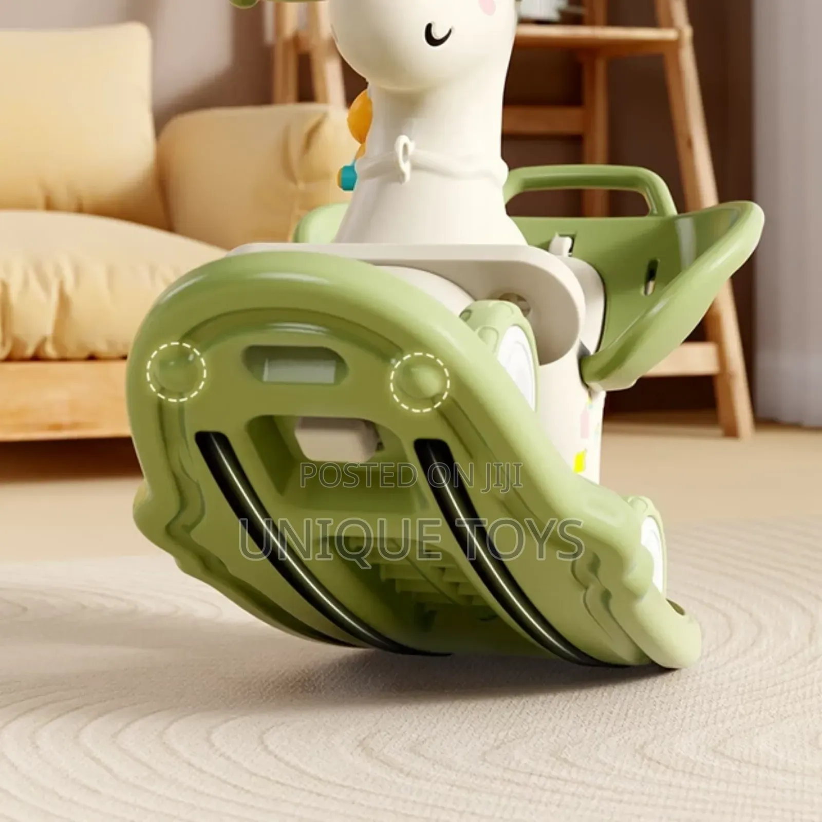 4-in-1 Rocking Horse, Ride-On, a Guide Bar and a Music Box