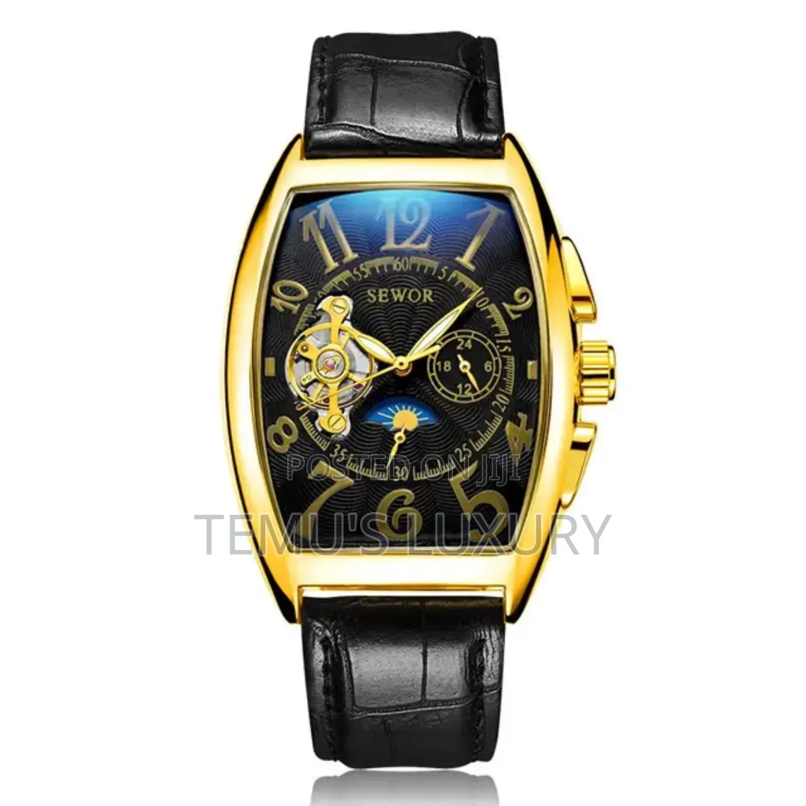 Sewor Gold Black Tourbillon Luxury Mens Wrist Watch