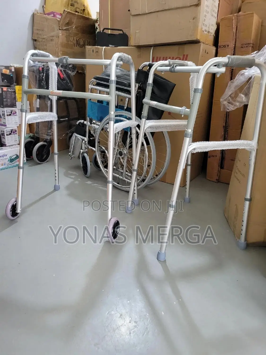 Medical Walker, Height Adjustable፩1 Button Folding Walker