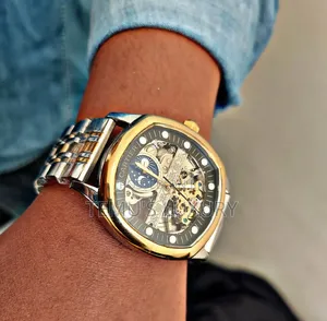 Cartier Large Two-Tone Black Automatic /Strap Watch