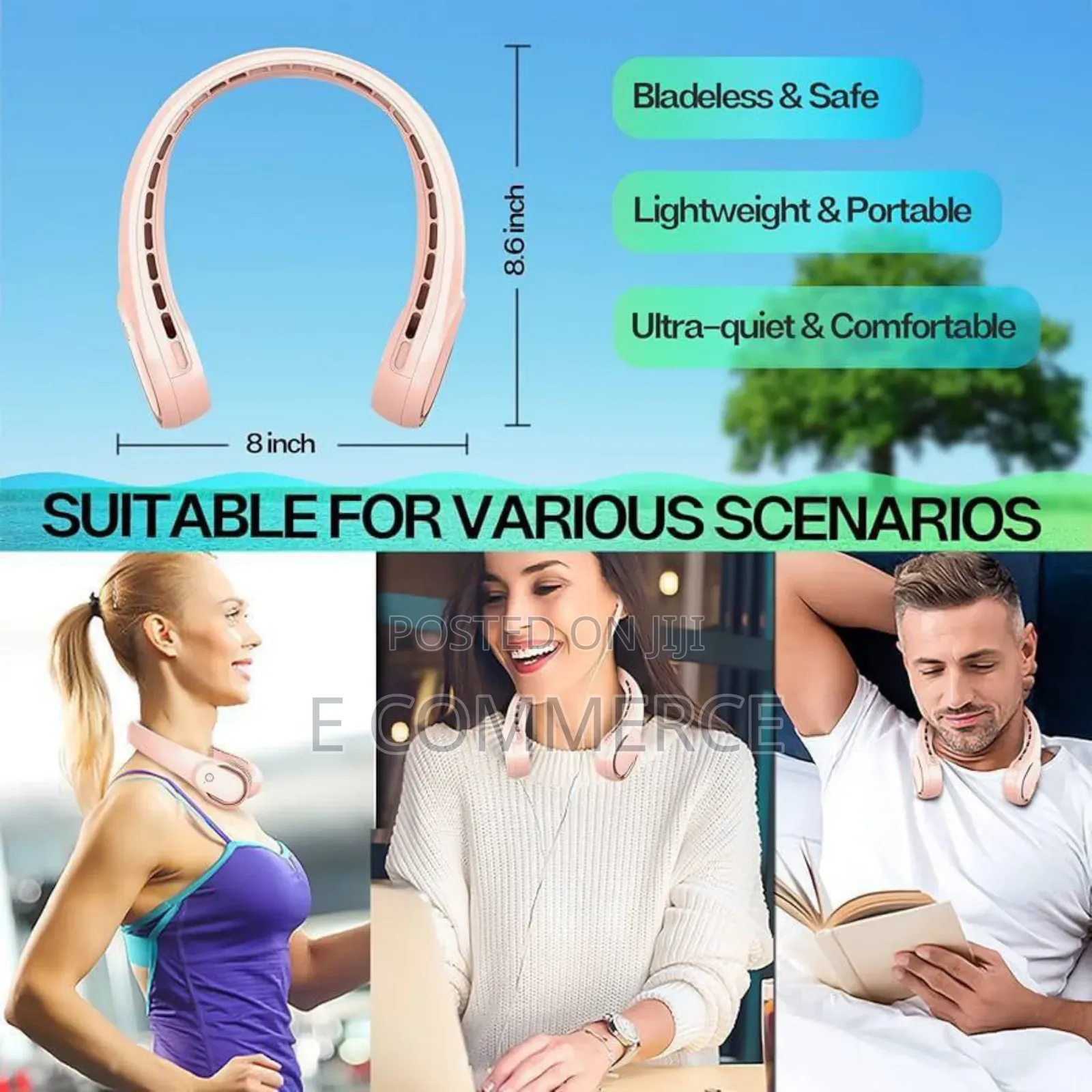 Portable Neck Cooler Fan Cordless Bladeless Fan 3 Spee