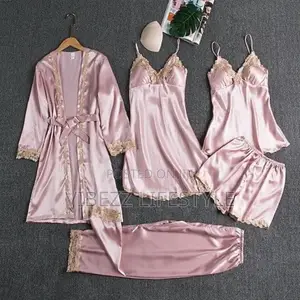 Beautiful 5-in-1 Silk Nightwear Set – የሴቶች ምርጥ የሌሊት ልብስ