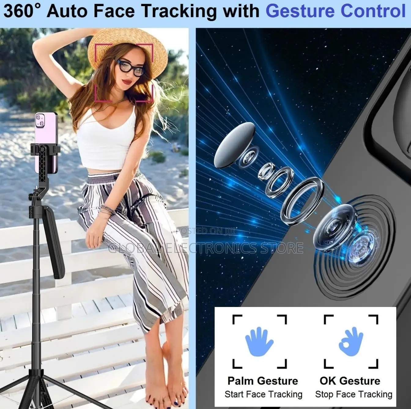 Gimbal + Tripod + Face Tracker + Selfi Stick (4በ1 የያዘ)