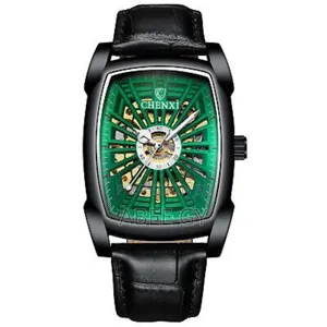 Men Hollowing Square Automatic Mechanical Waterproof Leather