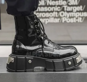 Matte Black High Top Men’S Leather Shoes