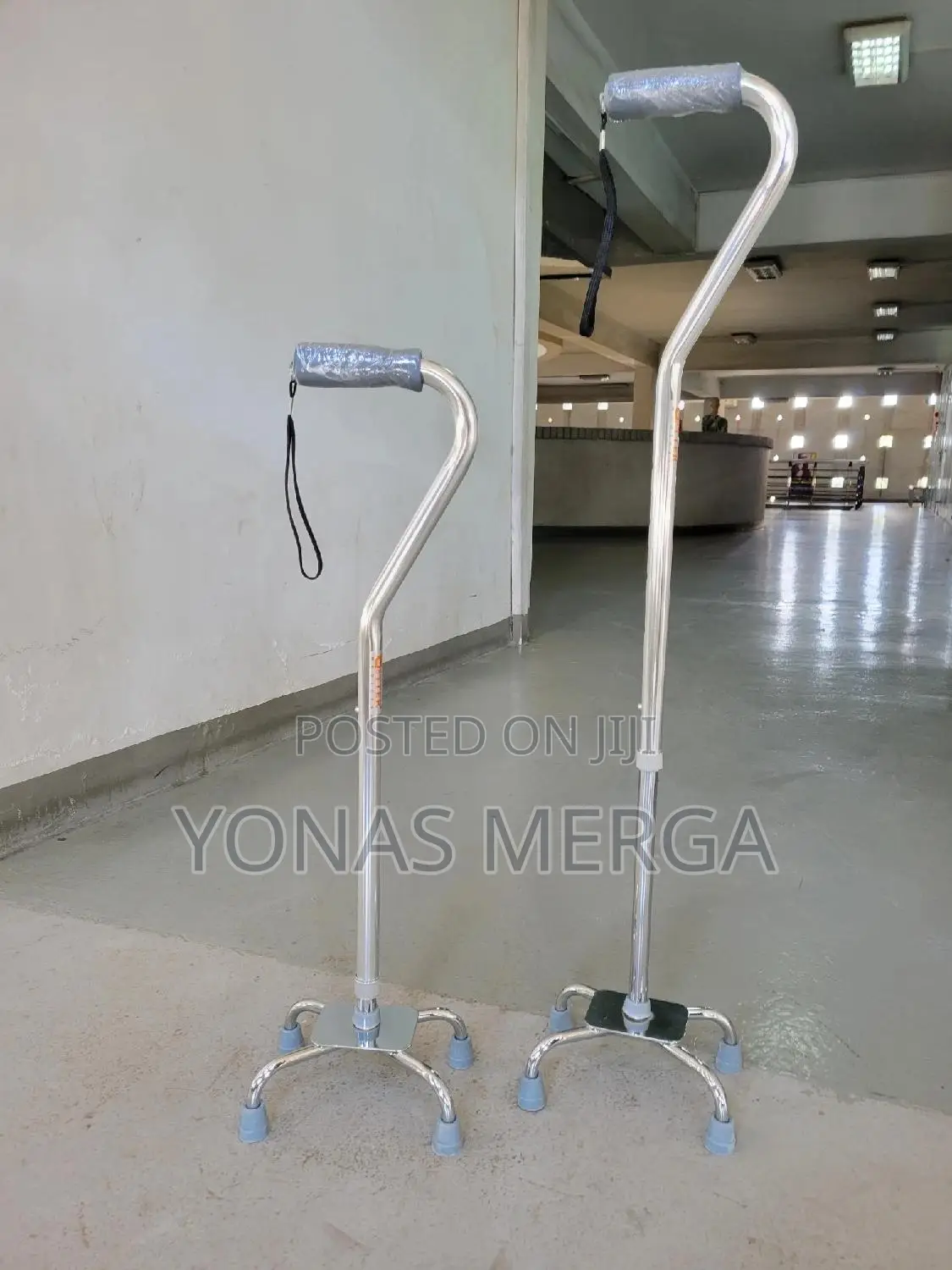 Entros Chromed Steel Adjustable Quadripod 4leg Walking Stick