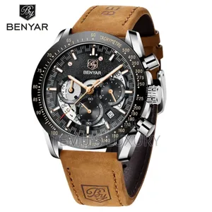 Benyar Men Wrist Watch Leather Chronograph Quartz Watch